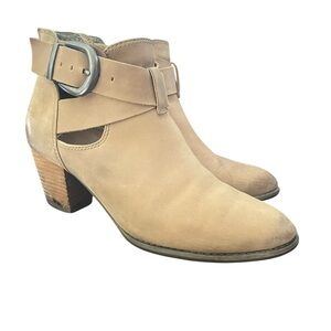 Vionic Rory Ankle Boots Size‎ 10 Tan 3” Block Heel Buckle Back Zip Comfort